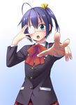  black_hair blue_eyes chuunibyou_demo_koi_ga_shitai! eyepatch foreshortening guttyod looking_at_viewer one_side_up school_uniform short_hair solo takanashi_rikka thighhighs 