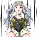 beyond_the_nobles blush breasts clearite heavy_breathing idolmaster idolmaster_(classic) long_hair looking_at_viewer medium_breasts open_mouth red_eyes shijou_takane skirt solo very_long_hair 