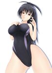 black_hair competition_swimsuit from_below fuuma_nagi long_hair one-piece_swimsuit original ponytail red_eyes solo swimsuit transparent_background 