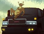 balls cervine deer erection facial_hair hooves horn kannos male mammal nude penis truck vehicle 