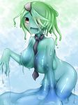  artist_request blush breasts eyepatch goo_girl green_hair monster_girl necktie otonashi_kiruko shinmai_fukei_kiruko-san slime smile tie 