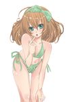  1boy absurdres artist_request bikini bow brown_hair bulge crossdressing finger_to_mouth green_eyes hair_bow hairband highres long_hair looking_at_viewer male_focus solo swimsuit trap 