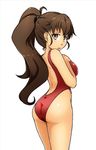  alto-00 ass breasts brown_eyes brown_hair large_breasts long_hair looking_back one-piece_swimsuit ponytail red_swimsuit solo swimsuit taneshima_popura working!! 