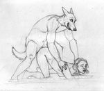  anthro ass_up canine disembodied_penis dog doggy_position doggystyle duo eyes_closed female from_behind greyscale happy human human_on_anthro interspecies male mammal monochrome nude penis sax sex side_view sketch straight 