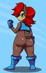  big_butt blue_eyes bottomless brown_fur butt chipmunk clothed clothing female frown fur hair half-dressed looking_at_viewer looking_back mammal red_hair rodent sally_acorn sega solo sonic_(series) sssonic2 