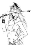  final_fight greyscale hat long_hair mana30row monochrome navel_piercing piercing poison_(final_fight) riding_crop shorts solo 