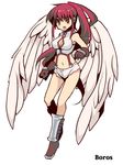  angel_wings bare_shoulders character_name cleavage_cutout cutoffs gloves gradient_eyes image_sample magic:_the_gathering md5_mismatch midriff multicolored multicolored_eyes oshiruko_(tsume) personification pixiv_sample ponytail red_hair short_shorts shorts solo suspenders wings 