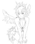  artist_name bikini breasts cleavage cosmic_break emi-tan feathered_wings front-tie_top greyscale leaning_forward light_smile lineart looking_at_viewer medium_breasts melfi monochrome side-tie_bikini sidelocks solo swimsuit wings 