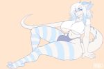  anthro big_breasts breasts bulge clothed clothing dickgirl dragon hair horn intersex looking_at_viewer nasusbot sitting smile solo thick_thighs underwear 
