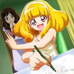  blonde_hair brown_eyes brown_hair diskmonkey drawing hairband kise_chiharu kise_yayoi long_hair miracle_peace mother_and_daughter multiple_girls open_mouth pencil precure short_hair smile_precure! white_hairband 