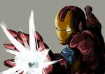  arm_cannon glowing glowing_eyes iron_man male_focus marvel power_armor simple_background solo tomako_(tatihitoe) tony_stark weapon 