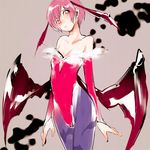  animal_print bad_id bad_pixiv_id bare_shoulders bat_print bat_wings demon_girl elbow_gloves flat_chest gloves head_wings leotard lilith_aensland pantyhose pink_hair print_legwear red_eyes red_leotard short_hair solo succubus uekan vampire_(game) wings 