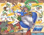 asha_(monster_world) bottle bucket club earrings egg electricity english green_hair jewelry monster monster_world monster_world_iv official_art oil_lamp open_mouth pepelogoo ponytail purple_eyes rope sega shield smile star sword throwing treasure_chest wallpaper weapon 