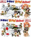  aircraft airplane before_and_after blue_eyes cat flag fujita_yukihisa history japanese_flag logo lucky_(sweet) military military_uniform nasa-chan p-51_mustang pilot red_hair signature smile sweet_aviation_model_div. twintails uniform white_flag world_war_ii 