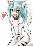 animal_ears blush collar fuurin_rei haik heart long_hair open_mouth original simple_background smile solo spoken_heart tail tiger_ears tiger_tail v_arms white_background yellow_eyes 