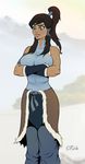  armlet avatar:_the_last_airbender avatar_(series) bare_shoulders breasts brown_hair crossed_arms dark_skin flick-the-thief hair_tubes halterneck high_ponytail korra large_breasts lips loincloth long_hair raised_eyebrow sleeveless solo the_legend_of_korra toned vambraces 