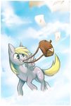  blonde_hair clouds derpy_hooves_(mlp) equine female flying friendship_is_magic hair happy horse letters mailbag my_little_pony pony sky smile toshfish wings yellow_eyes 