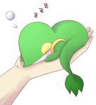  bad_pixiv_id closed_eyes gen_5_pokemon hands in_palm out_of_frame pokemon pokemon_(creature) pokemon_(game) pokemon_bw simple_background sleeping snivy solo_focus utani_(punishment) white_background 
