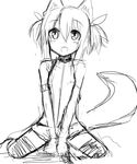  animal_ears blush fox_ears fox_tail greyscale haik kokonoe_tsubaki monochrome open_mouth original simple_background solo tail white_background 