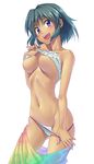  :d areola_slip areolae bandeau bikini bikini_lift bikini_pull blue_eyes blue_hair blush brazil brazilian breasts collarbone covered_nipples dark_skin gradient_sarong idolmaster idolmaster_cinderella_girls large_breasts maru_(sara_duke) midriff multicolored multicolored_sarong natalia_(idolmaster) navel open_mouth pulled_by_self purple_eyes sarong short_hair simple_background skindentation smile solo swimsuit tubetop_lift underboob white_background 