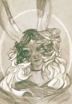  animal_ears bunny_ears choker dark_skin ella_kurki final_fantasy final_fantasy_xii flower fran hair_flower hair_ornament lips long_hair monochrome portrait solo traditional_media upper_body viera white_hair 