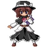  bad_id bad_pixiv_id brown_hair full_body fushigi_ebi hat lowres pixel_art short_hair solo touhou transparent_background usami_renko 