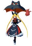  bat blazblue blonde_hair boots bow cat dress eyes_closed feline female hair human long_hair mammal open_mouth rachel_alucard red_skin umbrella vampire video_games wings 