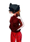  animal_hat blue_eyes cat_hat evangelion:_3.0_you_can_(not)_redo eyepatch hands_in_pocket hat highres jacket long_hair neon_genesis_evangelion orange_hair plugsuit rebuild_of_evangelion shikinami_asuka_langley solo souryuu_asuka_langley sue_(frederica--bernkastel) track_jacket transparent_background 