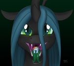  blue_fur changeling duo equine fangs female friendship_is_magic fur green_eyes green_hair hair horn my_little_pony open_mouth pegasus queen_chrysalis_(mlp) rainbow_dash_(mlp) saliva signature size_difference tongue two_tone_hair vorarephilia vore wings xyi 