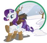  alpha_channel blue_eyes boots danmakuman equine female feral friendship_is_magic fur hair hi_res horn horse house looking_at_viewer mammal my_little_pony pony purple_hair rarity_(mlp) scarf snow snowflake solo tree unicorn white_fur 