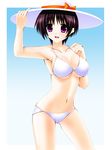  bikini black_hair chuunibyou_demo_koi_ga_shitai! engo_(aquawatery) hat navel purple_eyes short_hair solo sun_hat swimsuit tsuyuri_kumin white_bikini 