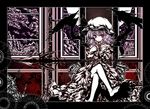  acryl blade bow crossed_legs hat hat_bow house purple_hair red_eyes remilia_scarlet sitting solo spear_the_gungnir sword touhou weapon window wings 