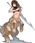  c.cu female hair long_hair monster monster_girl on_hind_legs polearm simple_background spear sports_bra taur weapon 