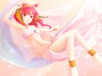  ankle_cuffs anklet arya_(tianhua) barefoot blush hair_ornament hairband jewelry magi_the_labyrinth_of_magic midriff morgiana navel one_side_up red_eyes red_hair short_hair solo veil 