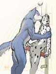  bathroom butt canine dalmatian dog from_behind gay male open_mouth penetration sex sharp_teeth shower teeth tongue wolf 