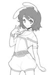  alternate_costume bangle belt bracelet carrot carrot_necklace elbow_gloves gloves greyscale inaba_tewi jewelry monochrome necklace non-web_source off_shoulder orz_(orz57) pendant short_hair shorts smile solo suspenders touhou 