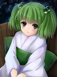  :&lt; blush brown_eyes bucket green_hair hair_bobbles hair_ornament in_bucket in_container japanese_clothes kisume kubozuka_pikurou looking_at_viewer sitting solo touhou twintails wooden_bucket 