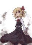  ascot blonde_hair dress_shirt hair_ribbon nekoguruma pink_eyes red_eyes ribbon rumia shirt short_hair skirt skirt_set solo touhou white_background 