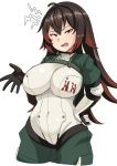  a7m_reppuu absurdres bodysuit breasts brown_eyes eyebrows_visible_through_hair fang hair_between_eyes highres large_breasts long_hair mecha_musume multicolored_hair open_mouth original personification ryuun_(stiil) simple_background two-tone_hair white_background 