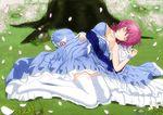  bad_id bad_pixiv_id bow breasts cherry_blossoms cleavage closed_eyes hat hat_removed headwear_removed highres japanese_clothes large_breasts lemoo lying petals pink_hair saigyouji_yuyuko sash short_hair sleeping solo thighhighs touhou tree triangular_headpiece under_tree white_legwear wide_sleeves 