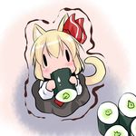  animal_ears blonde_hair cat_ears cat_tail chibi eating food food_in_mouth full_mouth hair_ribbon hoshizuki_(seigetsu) makizushi purumia ribbon rumia short_hair skirt solo sushi tail touhou trembling |_| 