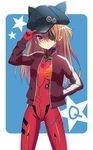  animal_hat bad_id bad_pixiv_id badge blue_eyes blush brown_hair cat_hat evangelion:_3.0_you_can_(not)_redo eyepatch hand_in_pocket hat hat_tip jacket long_hair neon_genesis_evangelion open_clothes open_jacket plugsuit rebuild_of_evangelion shikinami_asuka_langley solo sonsoso souryuu_asuka_langley star track_jacket 