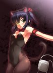  :&lt; animal_ears arm_garter black_hair blush breasts cat_ears cat_tail chuunibyou_demo_koi_ga_shitai! detached_collar eyepatch eyepatch_removed green_eyes hair_ribbon heterochromia kittysuit leotard looking_at_viewer medium_breasts one_side_up outstretched_arm pantyhose ribbon side-tie_leotard solo surume_(clavis) tail takanashi_rikka yellow_eyes 