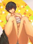  bad_id bad_pixiv_id black_hair finger_to_mouth highres looking_at_viewer panties pants_around_one_leg persona persona_4 sarashi shirogane_naoto short_hair solo underwear undressing white_panties yuzucchi 