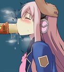  :&gt;= atahuta blush breath closed_eyes food hand_on_another's_head headphones hetero long_hair petite pink_hair profile saliva sexually_suggestive sweat tantei_opera_milky_holmes tongue tongue_out tooyama_saku translated trembling umaibou upper_body 