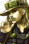  beard blonde_hair facial_hair green_eyes grin gyro_zeppeli irohara_mitabi jojo_no_kimyou_na_bouken lips lipstick long_hair makeup male_focus nail_polish smile solo steel_ball_run 