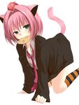  1girl animal_ears beelzebub_(manga) cat_ears cat_tail food green_eyes lamia_(beelzebub) necktie pink_hair ramia_(beelzebub) short_hair socks tail 