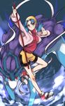  bad_id bad_pixiv_id bare_legs bike_shorts blue_eyes blue_hair breasts crystal_(pokemon) earrings gen_2_pokemon hat highres jewelry looking_at_viewer medium_breasts pokemon pokemon_(creature) pokemon_(game) pokemon_gsc red_eyes suicune tohru1409 twintails 
