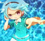  blue_hair glasses headphones inazuma_eleven inazuma_eleven_(series) male_focus open_mouth otomura_gakuya oumihara soccer_uniform solo sportswear upper_body yoshida_(nono_ko) 