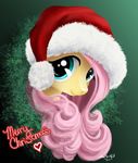  &lt;3 blue_eyes christmas cute english_text equine female fluttershy_(mlp) friendship_is_magic fur hair hat holidays horse looking_at_viewer mammal my_little_pony pink_hair pony santa_hat solo text tuyla yellow_fur 